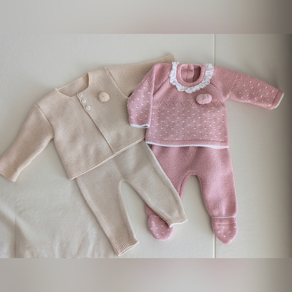 Knit Pink and Cream Baby Outfits